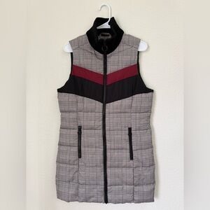 Evereve Peyton Jensen Black Plaid Puffer Full Zip Long Vest Women’s Size M